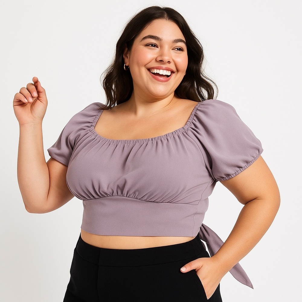 EUC Obsessive Love Puff Sleeve Crop Top – Dusty Lavender,‎ Size 2X - 0741